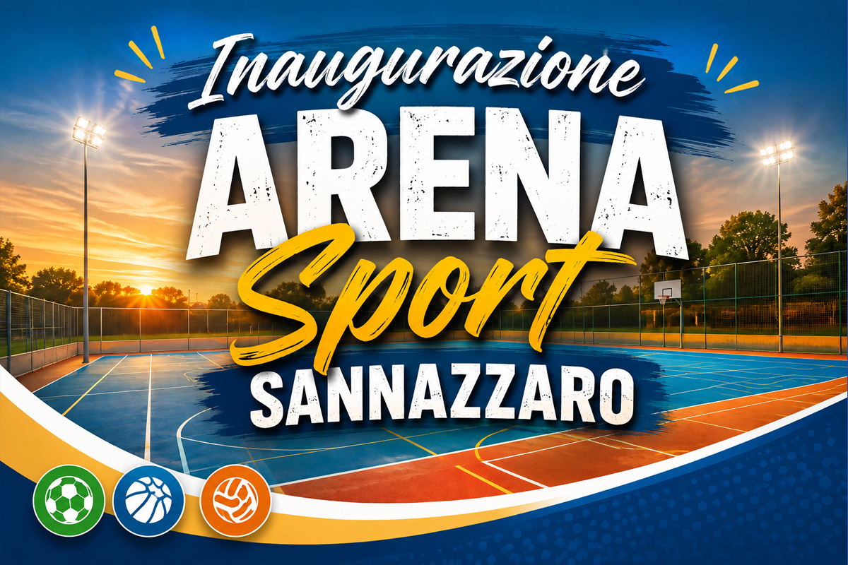 Locandina dell'inaugurazione Arena Sport Sannazzaro con dettagli del torneo di basket