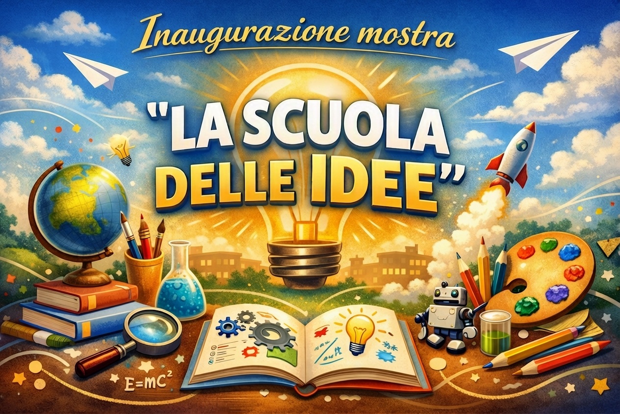 Locandina dell'evento La scuola delle idee, inaugurazione mostra presso la Biblioteca Civica